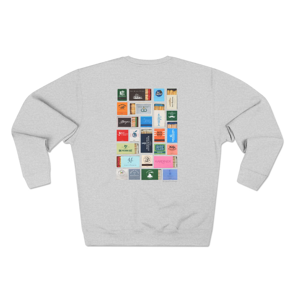 Newport RI Matchbox Crew Neck Sweatshirt, Coastal Ave. Vintage Matchbook Design, Rhode Island Coastal Lifestyle Apparel