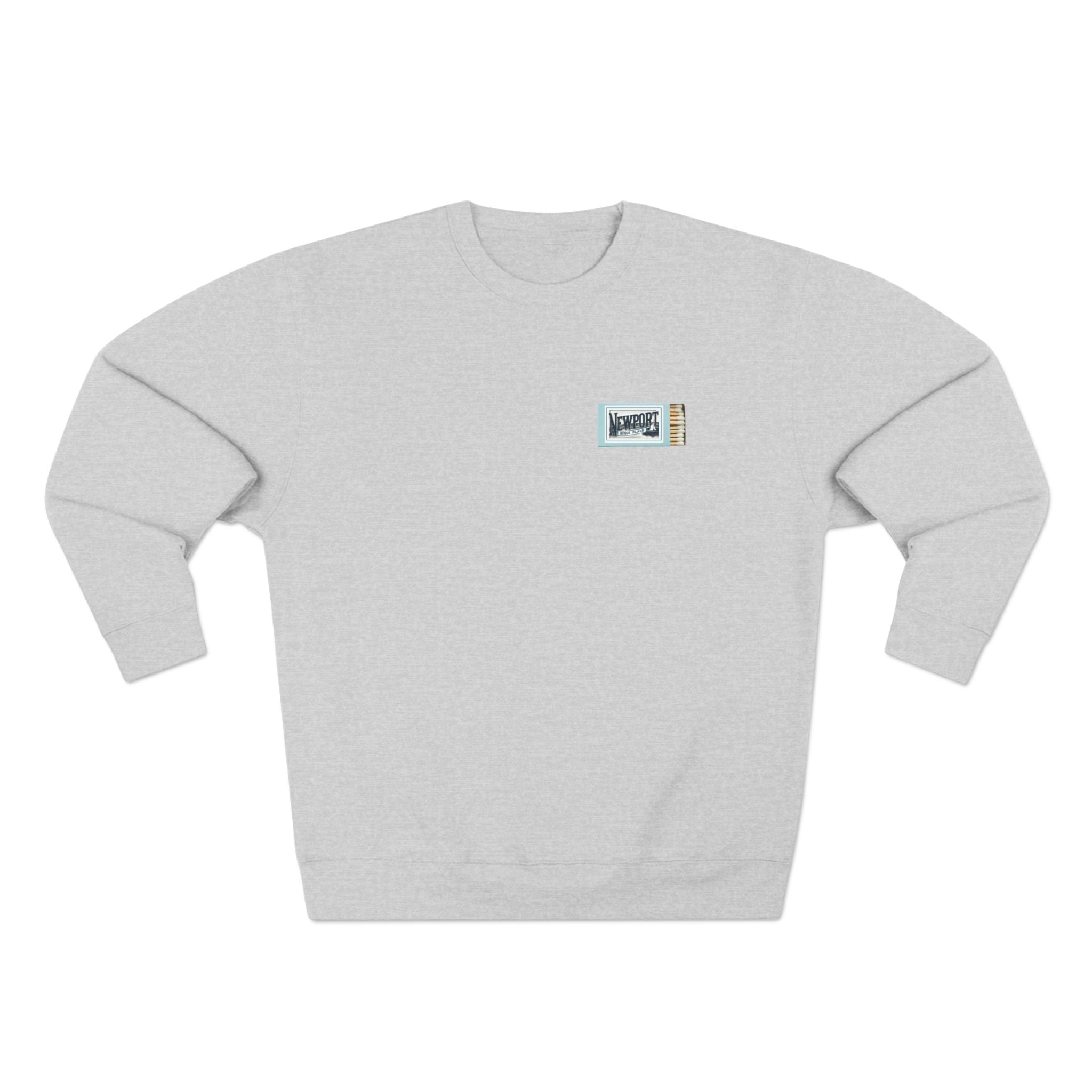 Newport RI Matchbox Crew Neck Sweatshirt, Coastal Ave. Vintage Matchbook Design, Rhode Island Coastal Lifestyle Apparel
