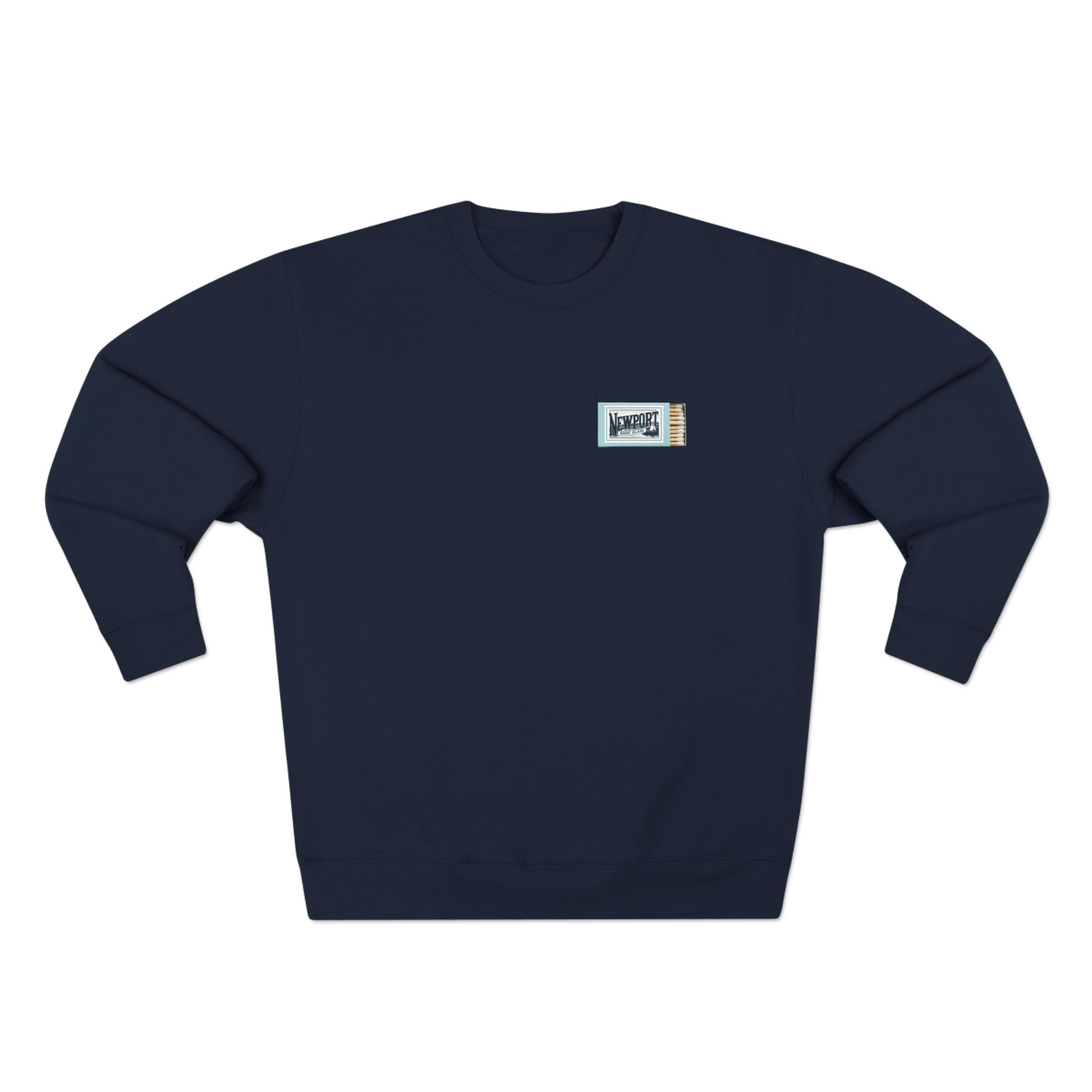 Newport RI Matchbox Crew Neck Sweatshirt, Coastal Ave. Vintage Matchbook Design, Rhode Island Coastal Lifestyle Apparel