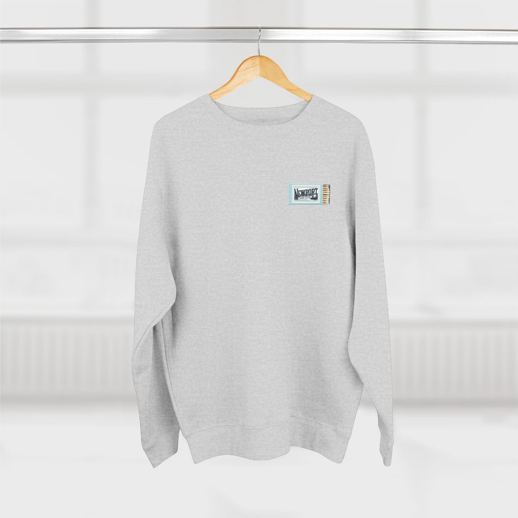 Newport RI Matchbox Crew Neck Sweatshirt, Coastal Ave. Vintage Matchbook Design, Rhode Island Coastal Lifestyle Apparel