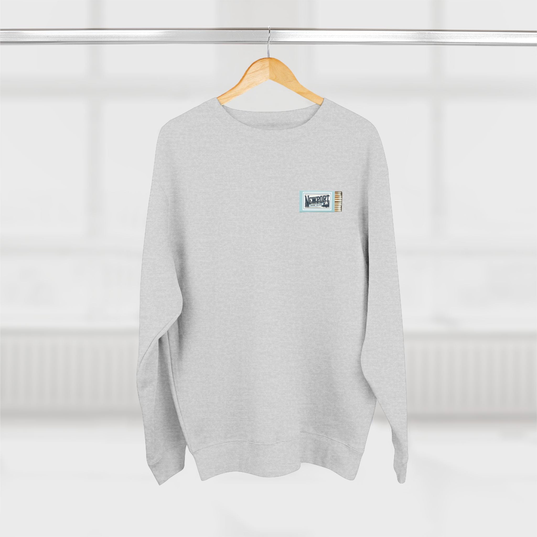 Newport RI Matchbox Crew Neck Sweatshirt, Coastal Ave. Vintage Matchbook Design, Rhode Island Coastal Lifestyle Apparel