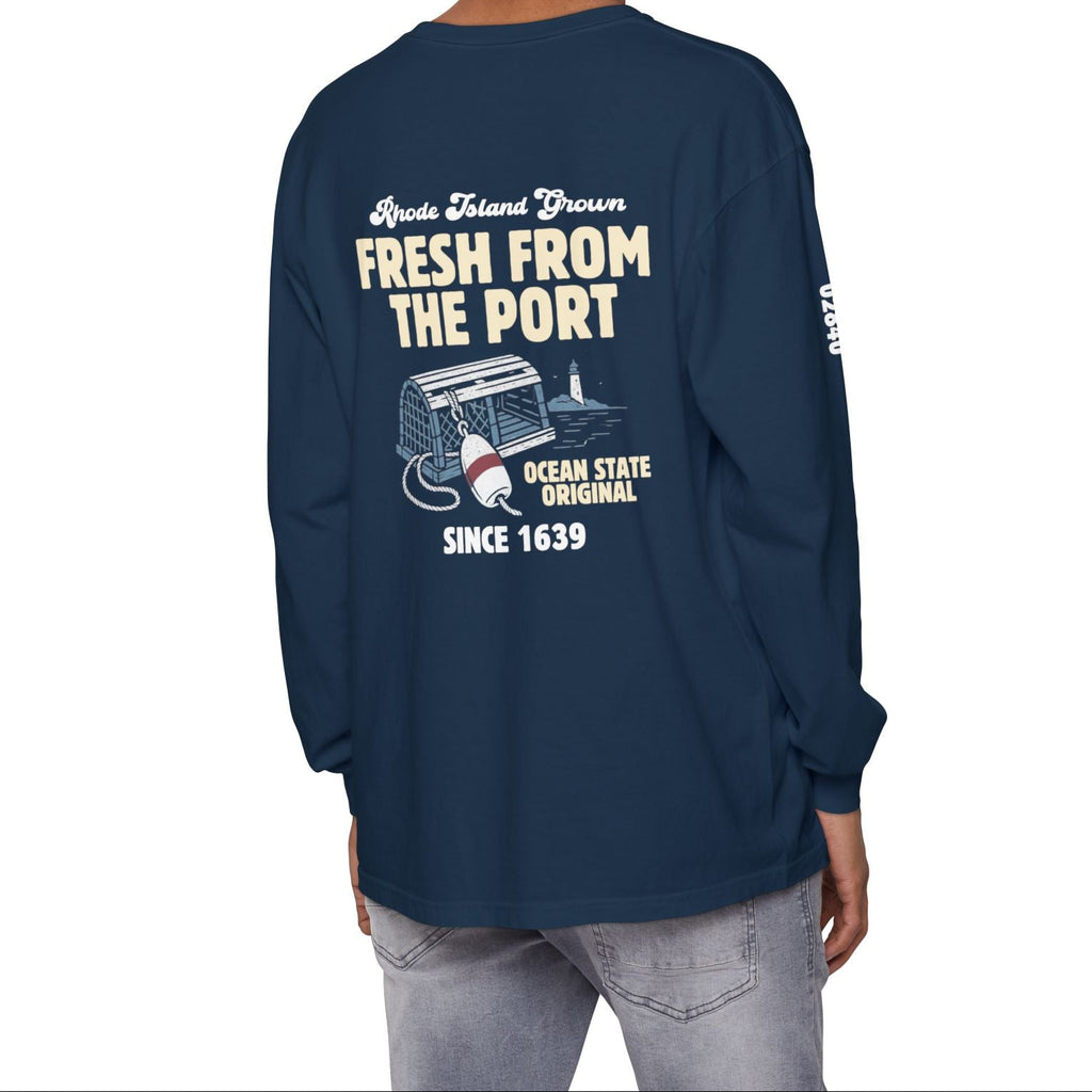 Fresh From The Port, Newport, RI Long Sleeve Tee in Navy