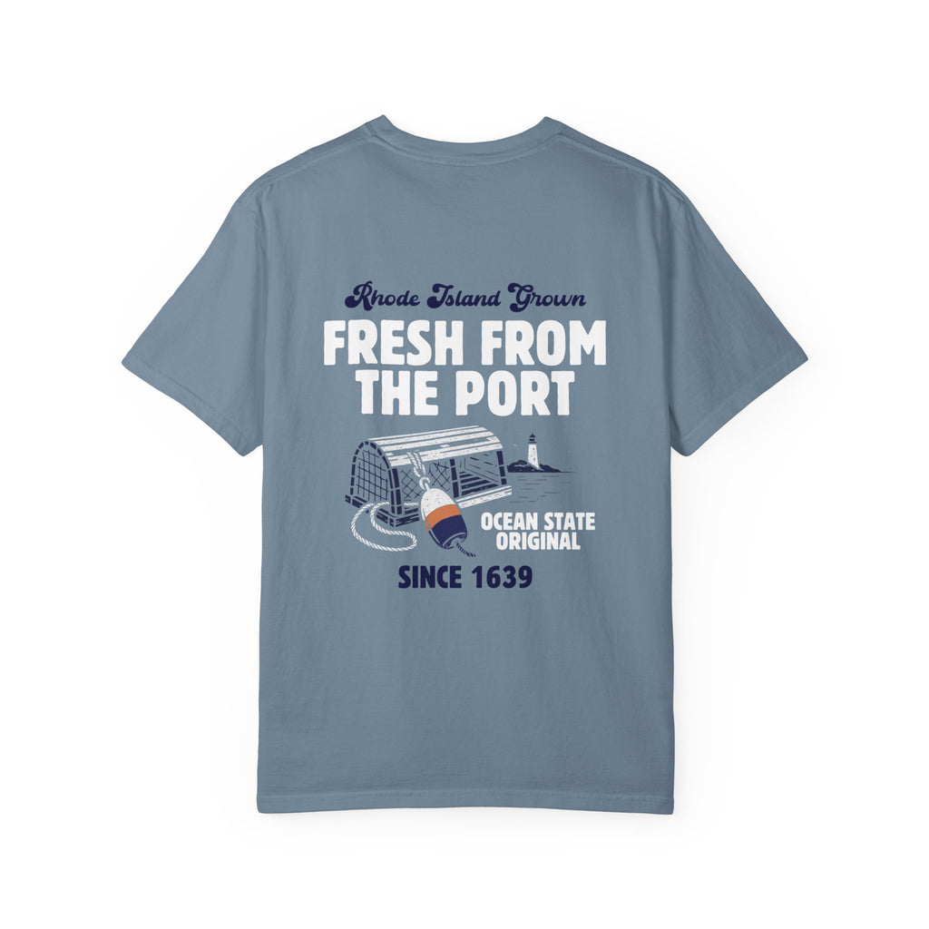 Fresh From The Port, Newport, RI Short Sleeve Tee in Ice Blue