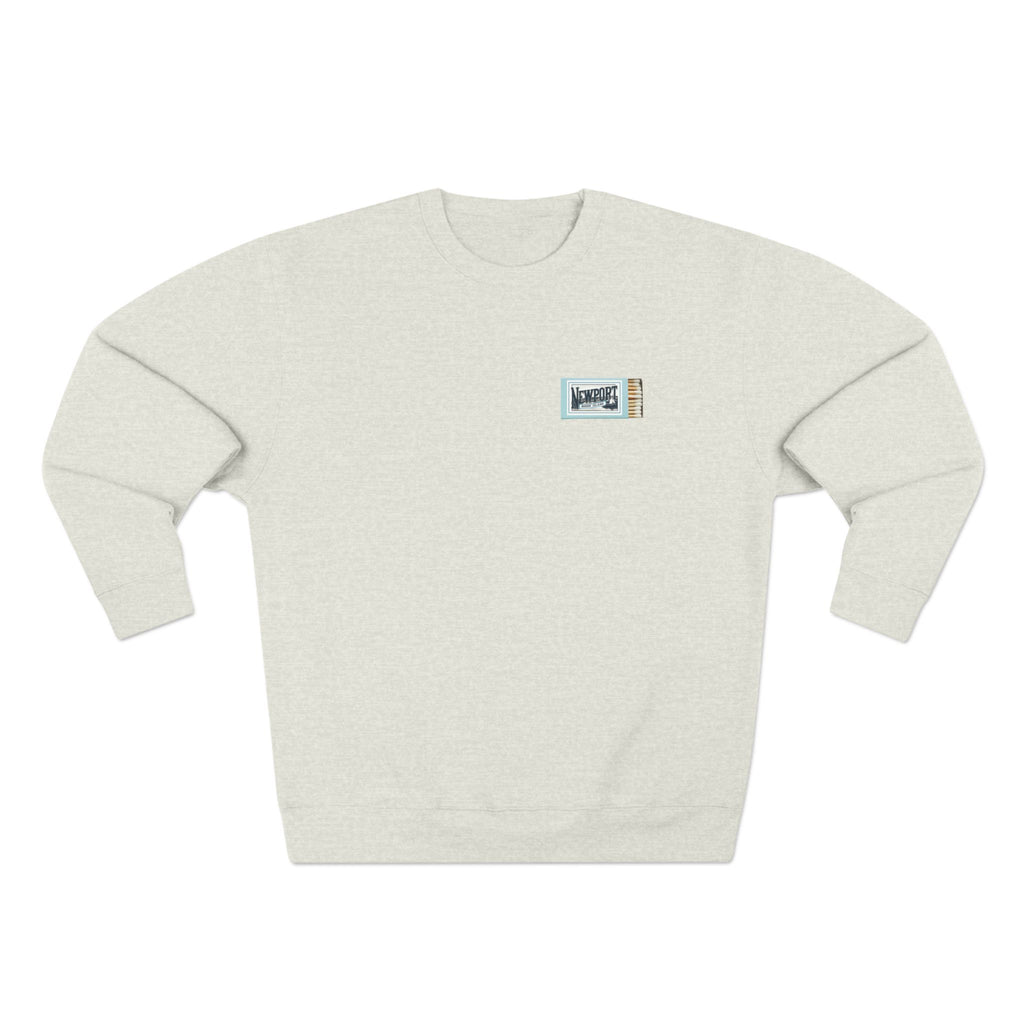 Newport RI Matchbox Crew Neck Sweatshirt, Coastal Ave. Vintage Matchbook Design, Rhode Island Coastal Lifestyle Apparel