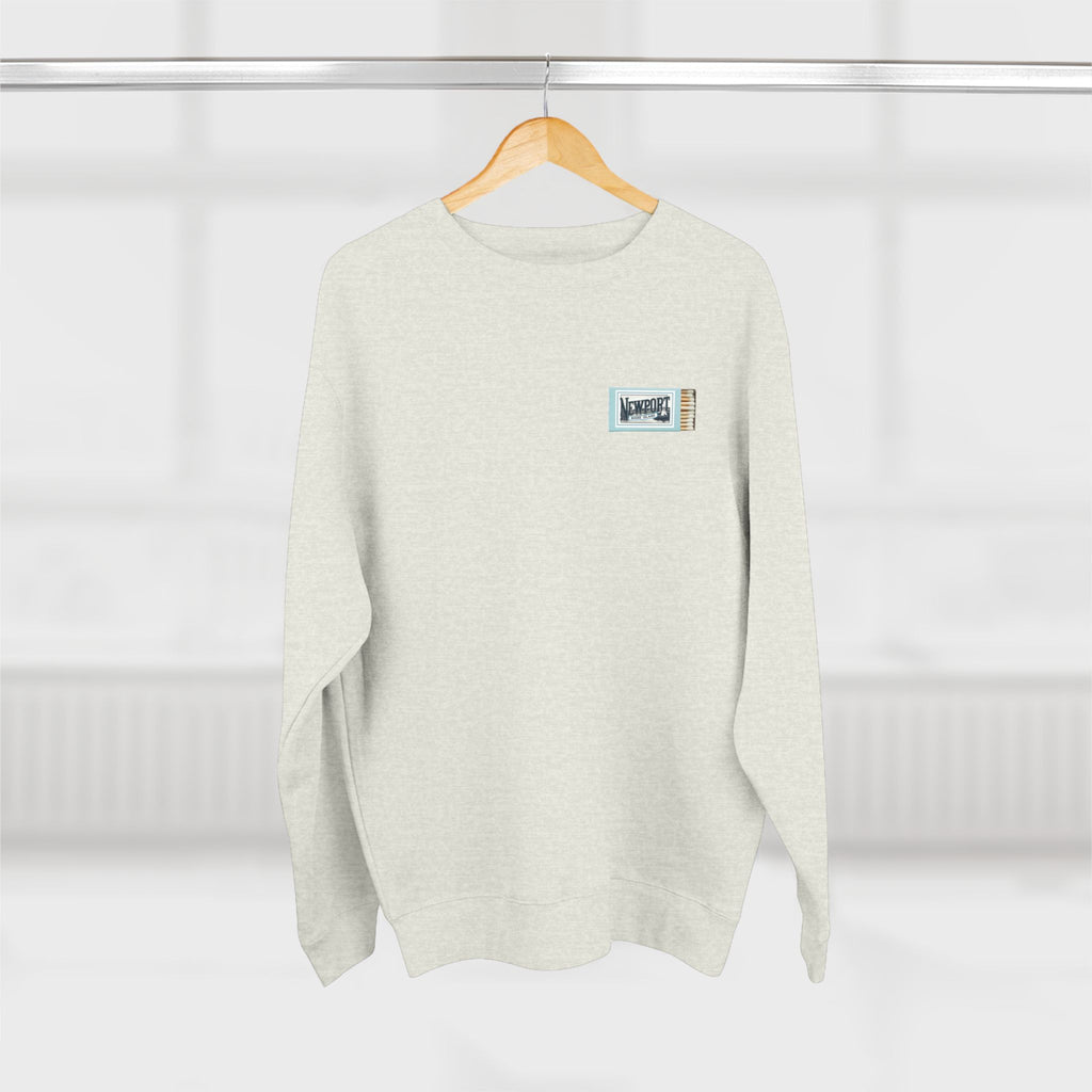 Newport RI Matchbox Crew Neck Sweatshirt, Coastal Ave. Vintage Matchbook Design, Rhode Island Coastal Lifestyle Apparel