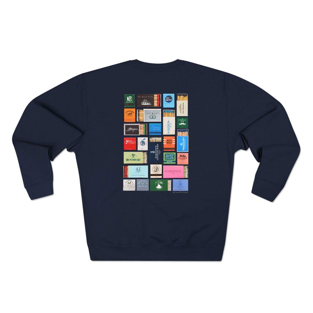 Newport RI Matchbox Crew Neck Sweatshirt, Coastal Ave. Vintage Matchbook Design, Rhode Island Coastal Lifestyle Apparel