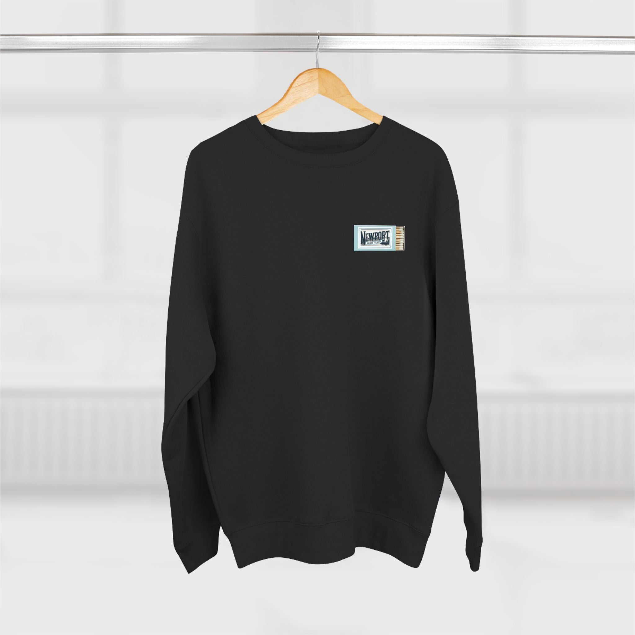 Newport RI Matchbox Crew Neck Sweatshirt, Coastal Ave. Vintage Matchbook Design, Rhode Island Coastal Lifestyle Apparel