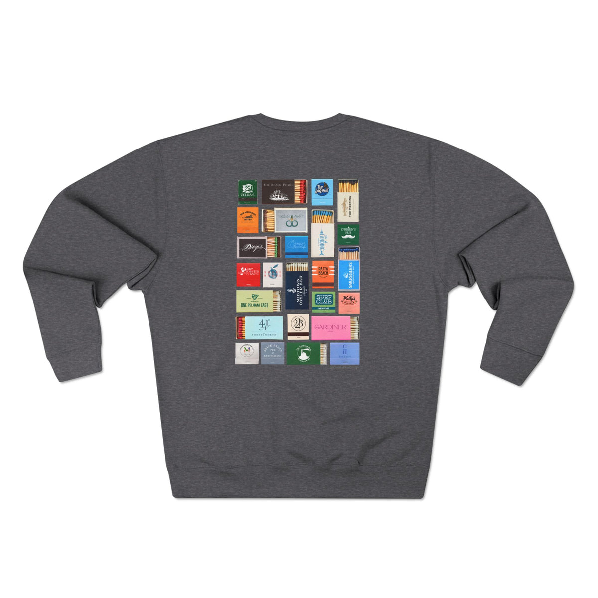 Newport RI Matchbox Crew Neck Sweatshirt, Coastal Ave. Vintage Matchbook Design, Rhode Island Coastal Lifestyle Apparel