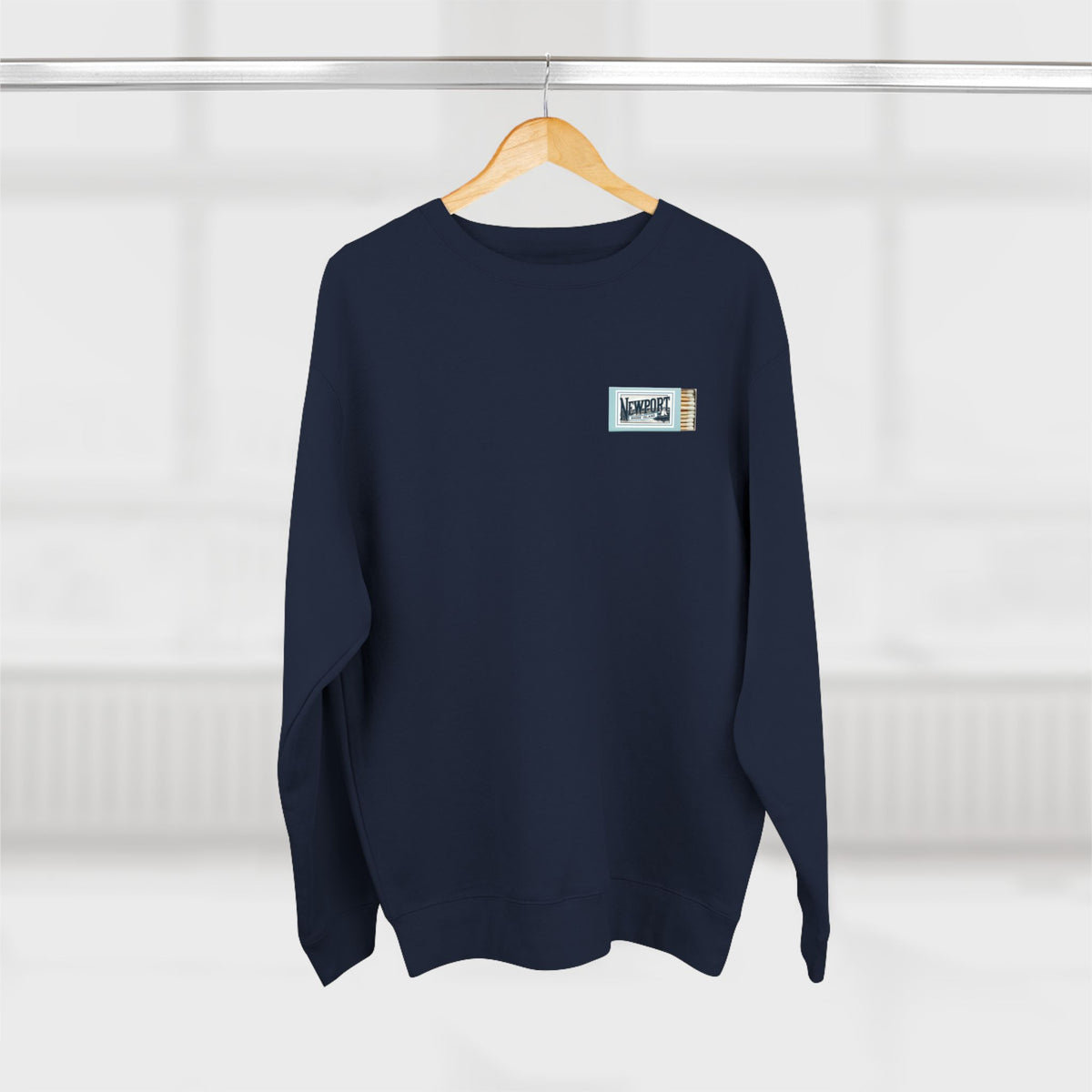 Newport RI Matchbox Crew Neck Sweatshirt, Coastal Ave. Vintage Matchbook Design, Rhode Island Coastal Lifestyle Apparel