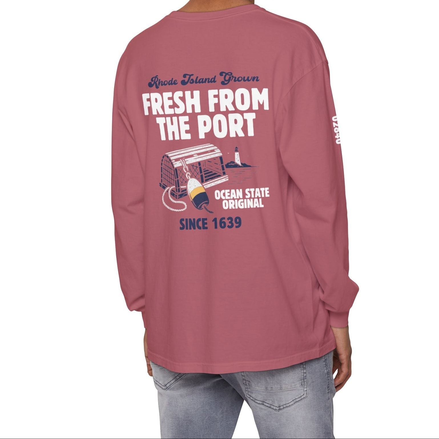 Newport RI Vintage Fresh From The Port Long Sleeve Tee in Crimson