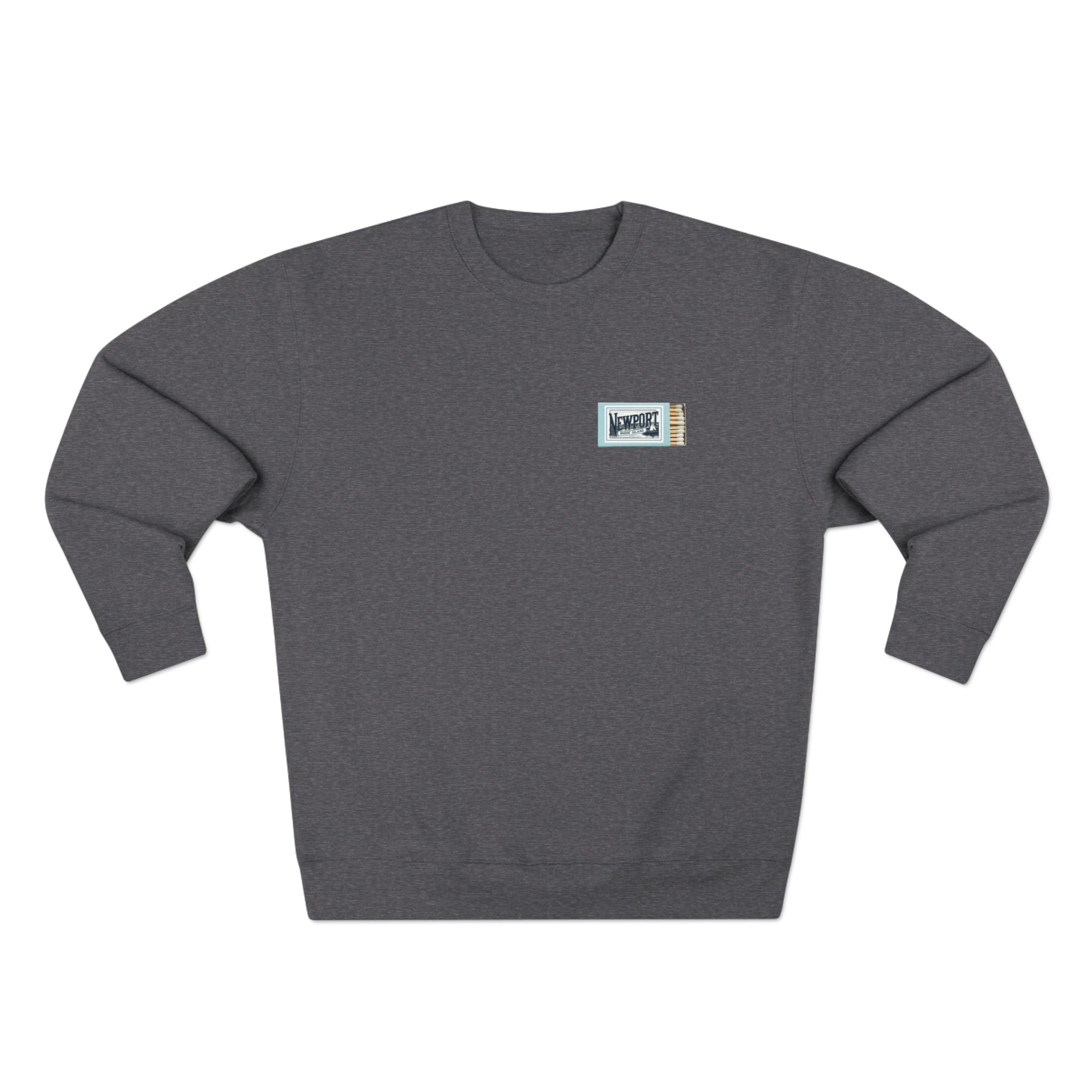 Newport RI Matchbox Crew Neck Sweatshirt, Coastal Ave. Vintage Matchbook Design, Rhode Island Coastal Lifestyle Apparel