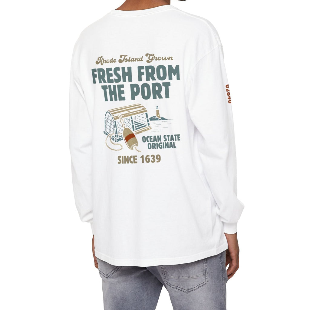 Fresh From The Port, Newport, RI Long Sleeve Tee in White