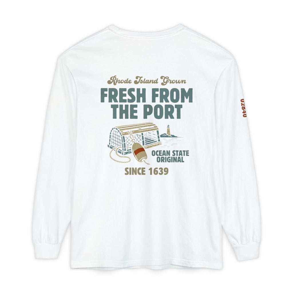 Fresh From The Port, Newport, RI Long Sleeve Tee in White