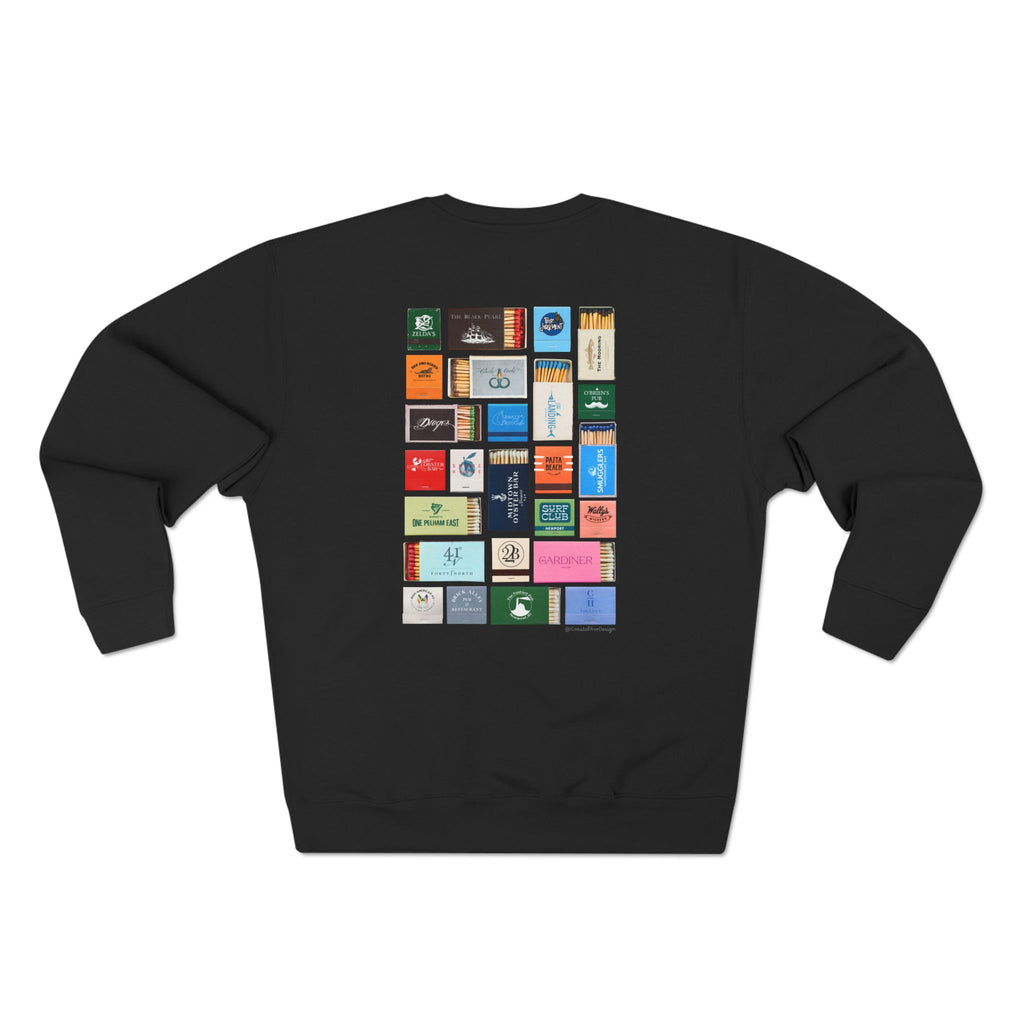 Newport RI Matchbox Crew Neck Sweatshirt, Coastal Ave. Vintage Matchbook Design, Rhode Island Coastal Lifestyle Apparel