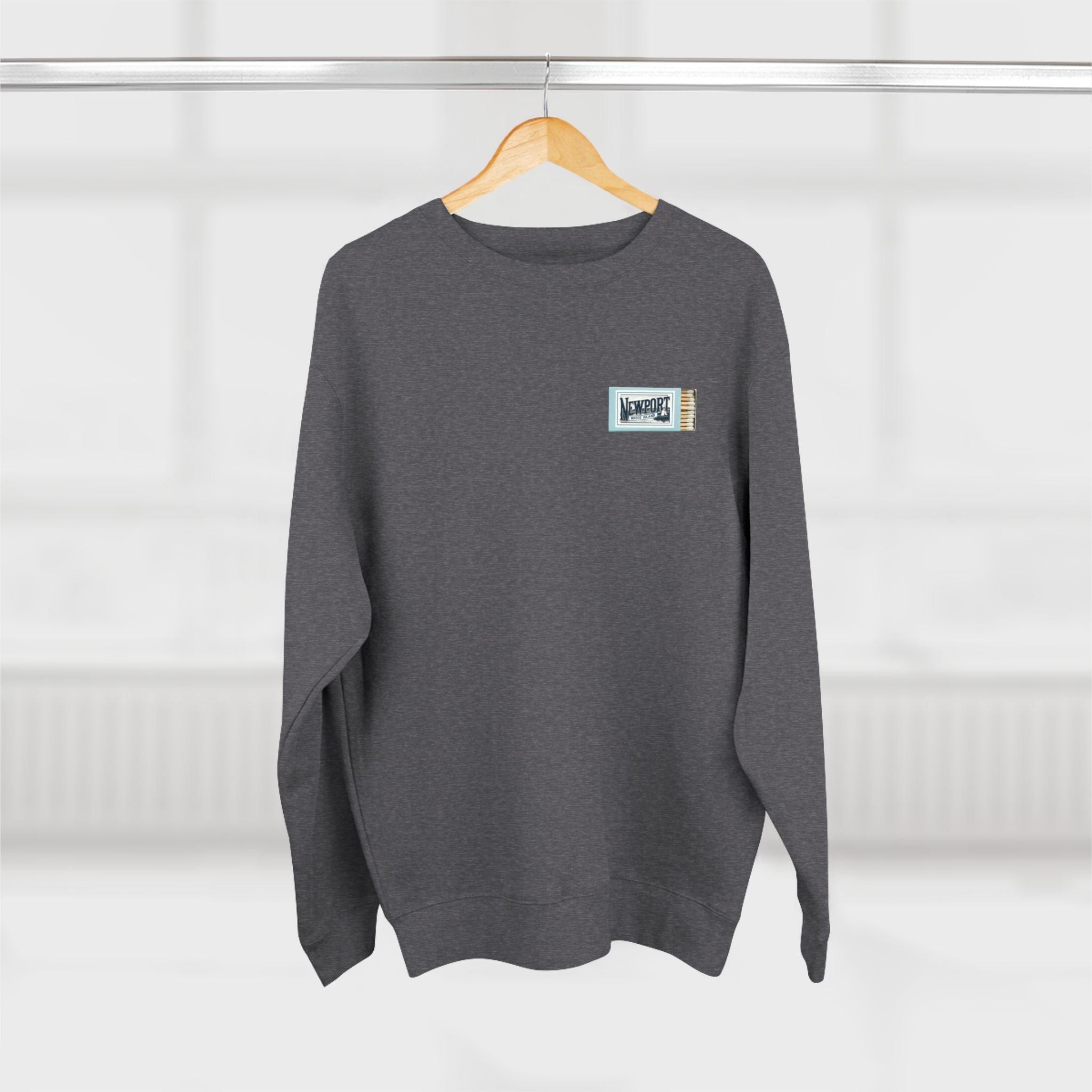 Newport RI Matchbox Crew Neck Sweatshirt, Coastal Ave. Vintage Matchbook Design, Rhode Island Coastal Lifestyle Apparel