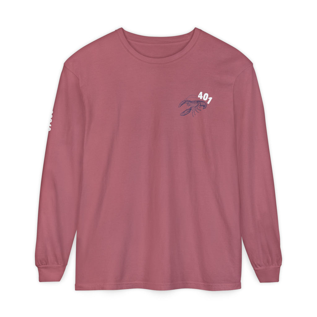 Fresh From The Port, Newport, RI Long Sleeve Tee in Crimson Red