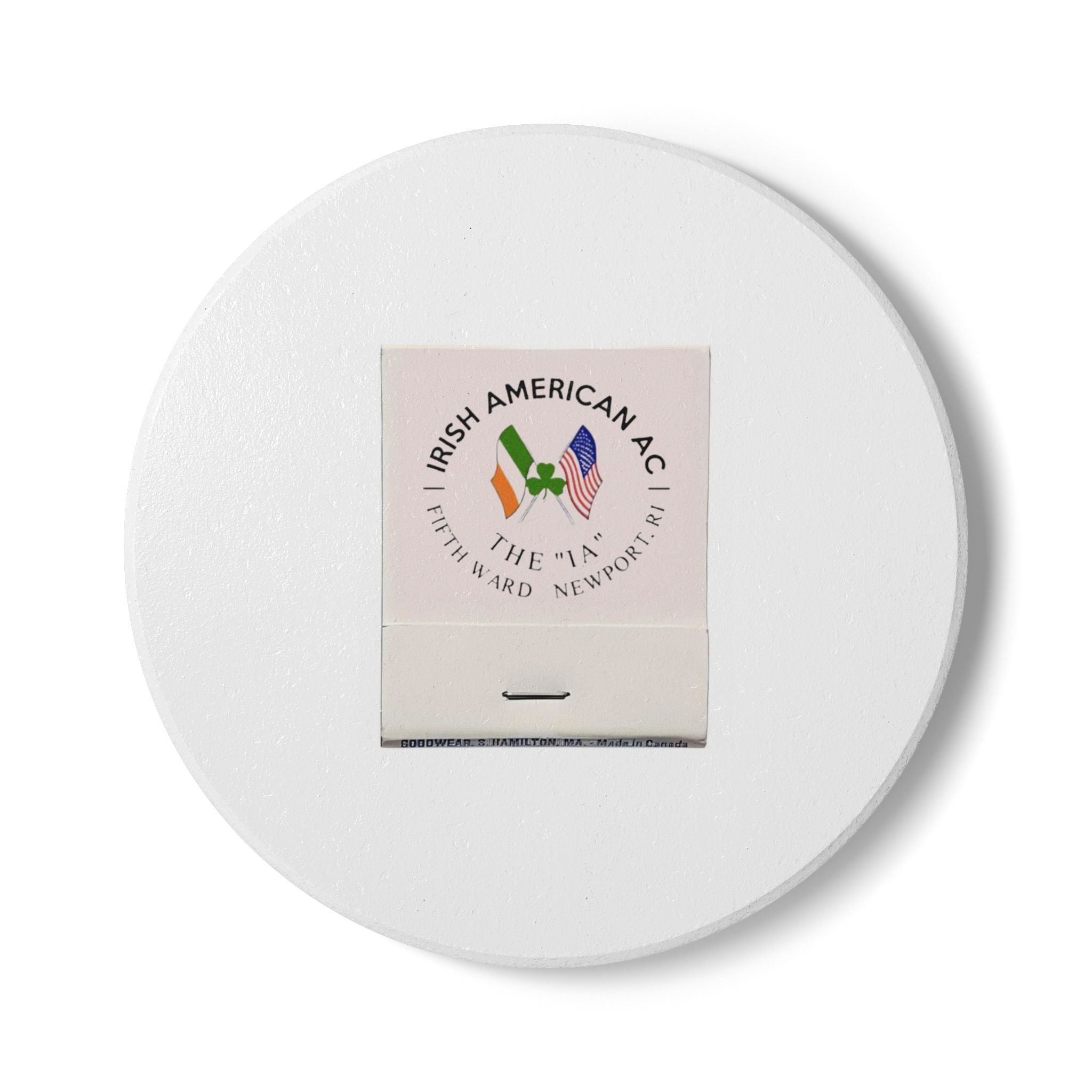 Irish American IA Bar, Newport RI Ceramic Matchbox Coaster