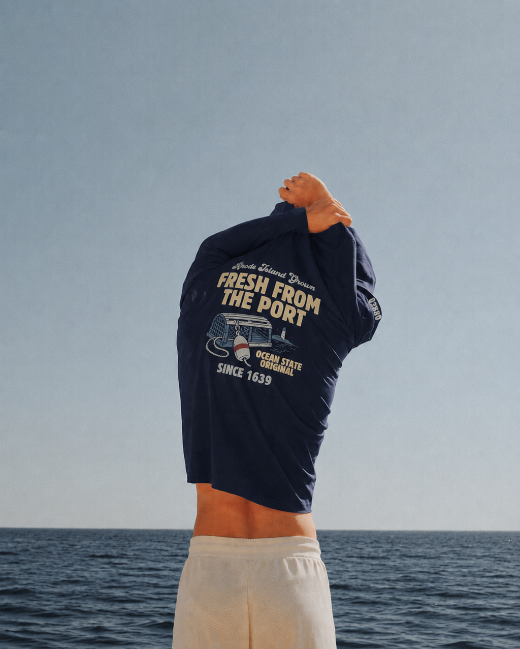 Fresh From The Port, Newport, RI Long Sleeve Tee in Navy