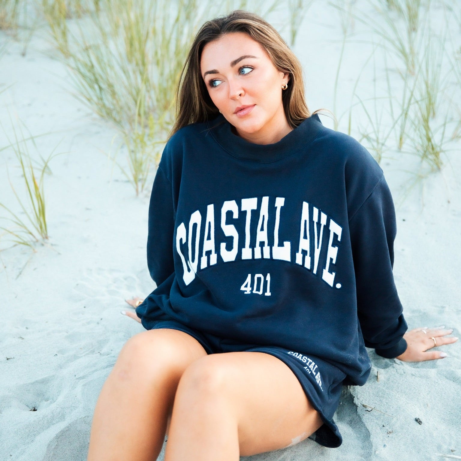 Coastal Ave. Navy Mock Neck