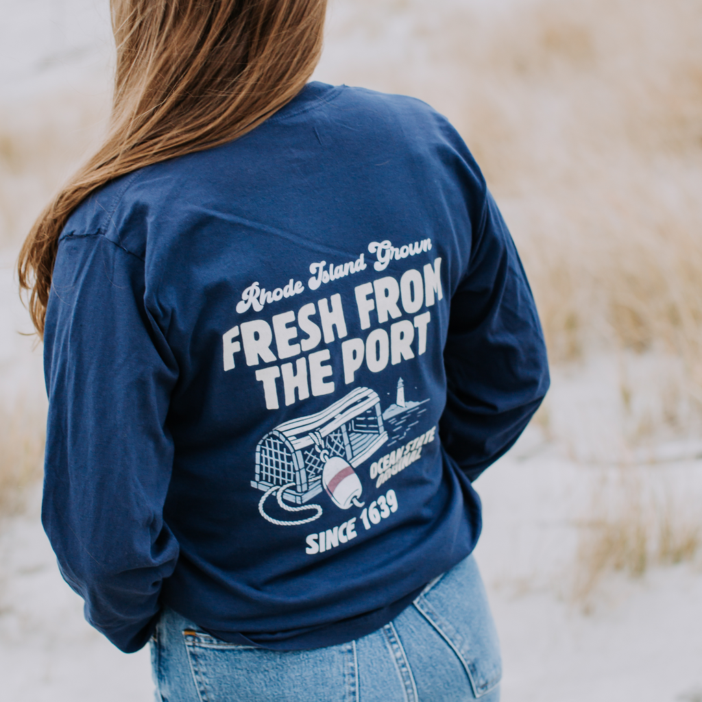 Fresh From The Port, Newport, RI Long Sleeve Tee in Navy