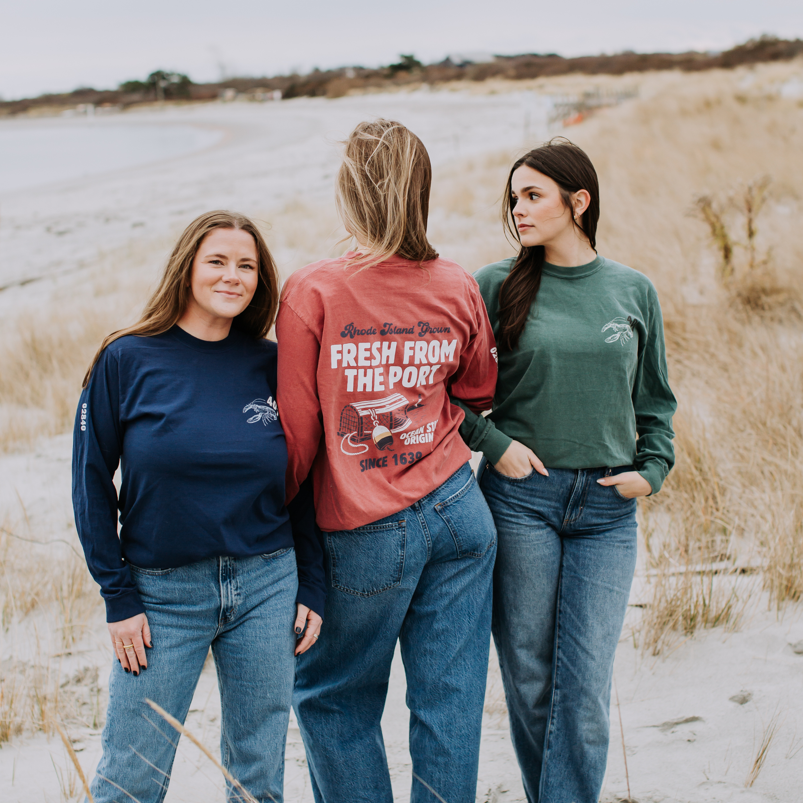 Fresh From The Port, Newport, RI Long Sleeve Tee in Crimson Red