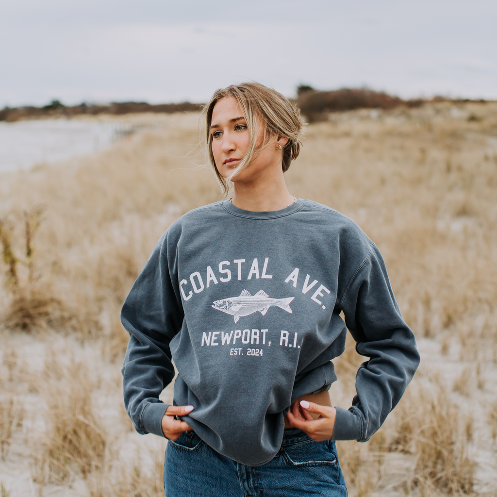 Coastal Ave. Design Newport, R.I. Crew Neck Sweatshirt, Comfort Colors, Nautical Inspired New England Apparel