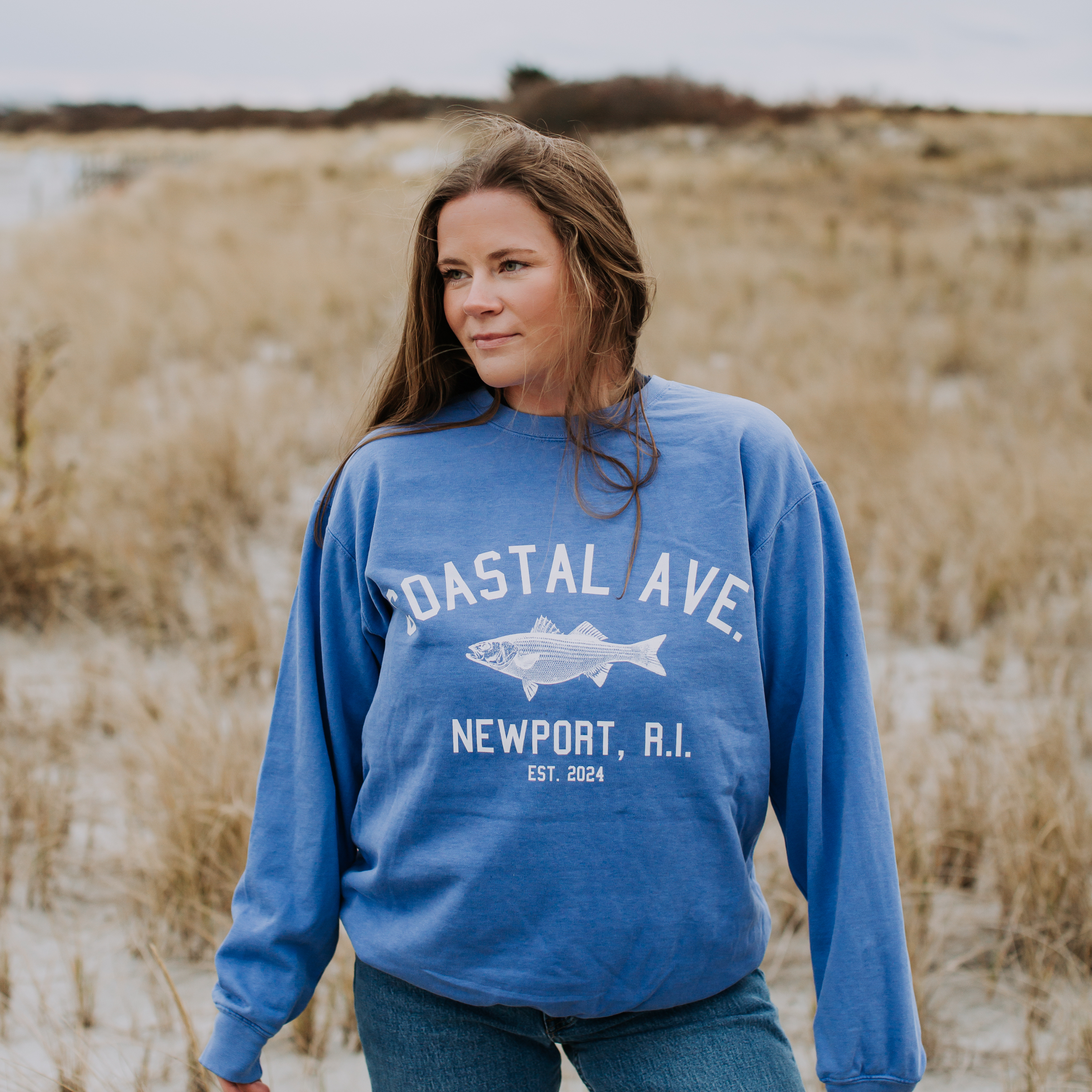 Coastal Ave. Design Newport, R.I. Crew Neck Sweatshirt, Comfort Colors, Nautical Inspired New England Apparel