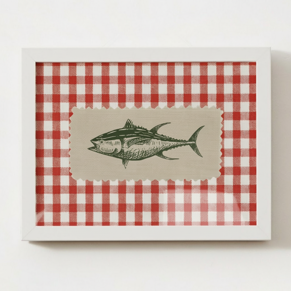 Gingham Fish Print