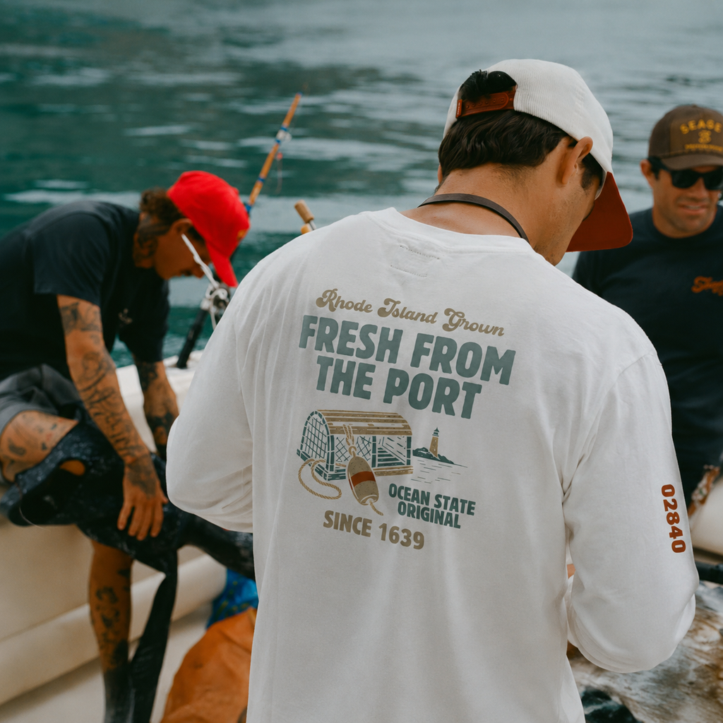 Fresh From The Port, Newport, RI Long Sleeve Tee in White